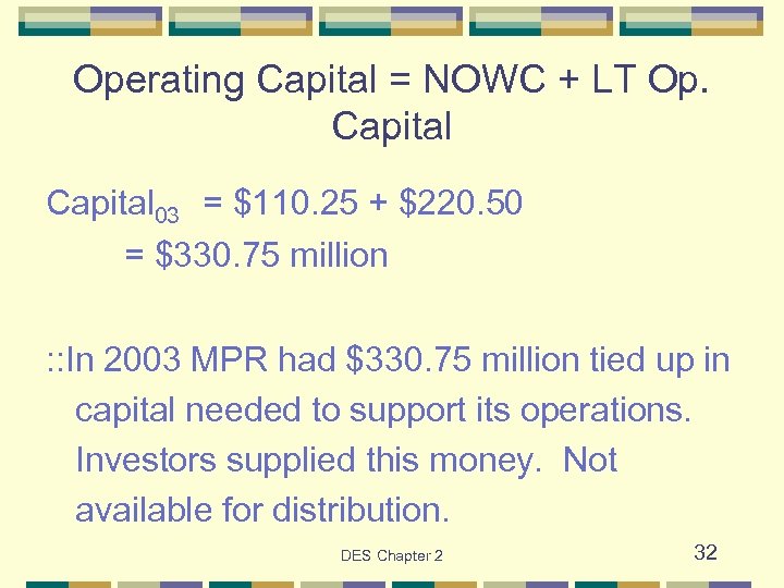 Operating Capital = NOWC + LT Op. Capital 03 = $110. 25 + $220.