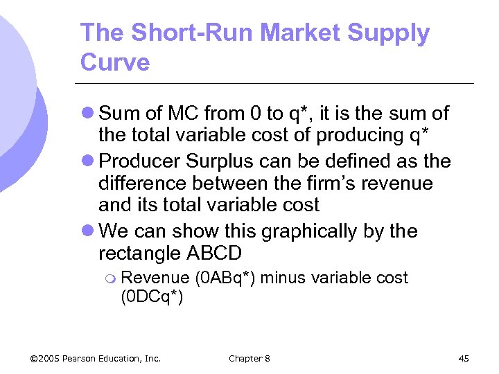 The Short-Run Market Supply Curve l Sum of MC from 0 to q*, it