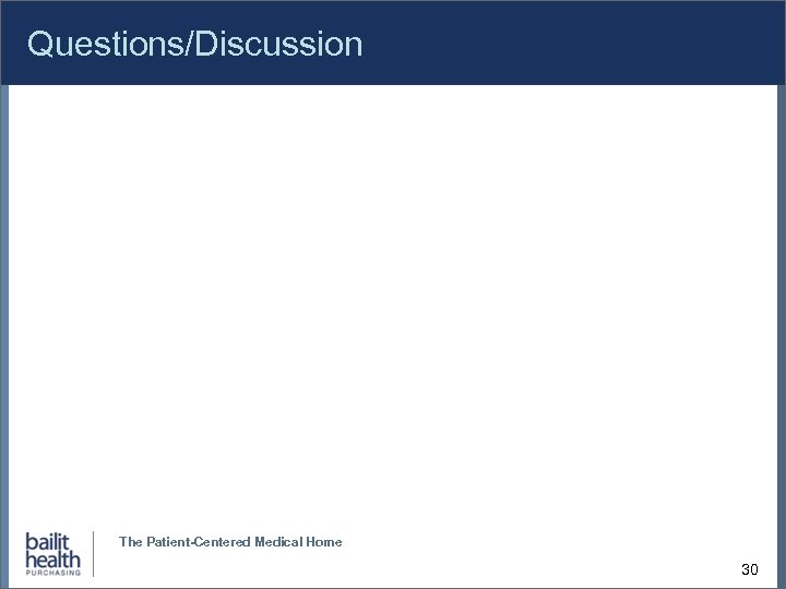 Questions/Discussion The Patient-Centered Medical Home 30 