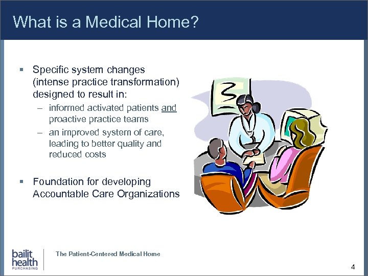 What is a Medical Home? Specific system changes (intense practice transformation) designed to result