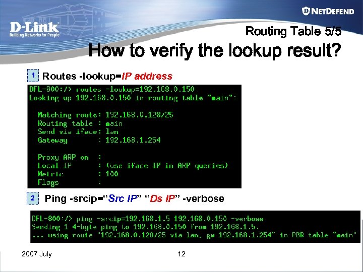 Routing Table 5/5 How to verify the lookup result? 1 2 Routes -lookup=IP address