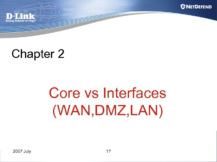 Chapter 2 Core vs Interfaces (WAN, DMZ, LAN) 2007 July 17 