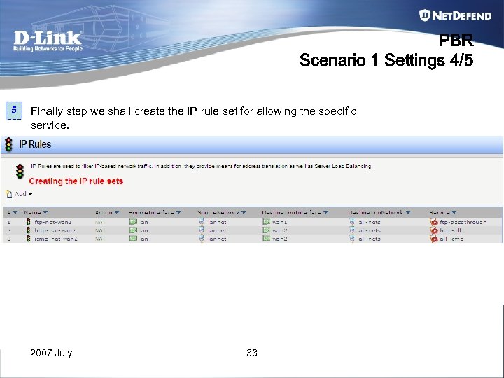 PBR Scenario 1 Settings 4/5 5 Finally step we shall create the IP rule