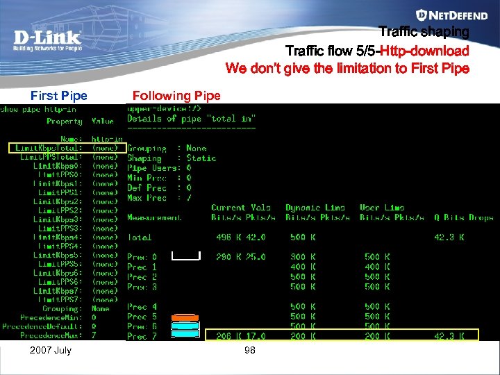 Traffic shaping Traffic flow 5/5 -Http-download We don’t give the limitation to First Pipe
