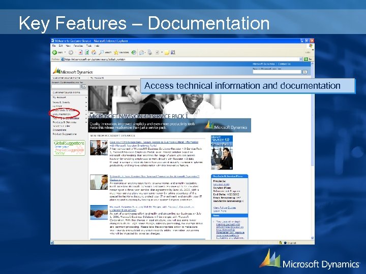 Key Features – Documentation Access technical information and documentation 