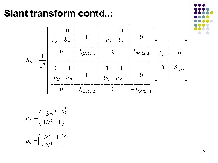 Slant transform contd. . : 140 