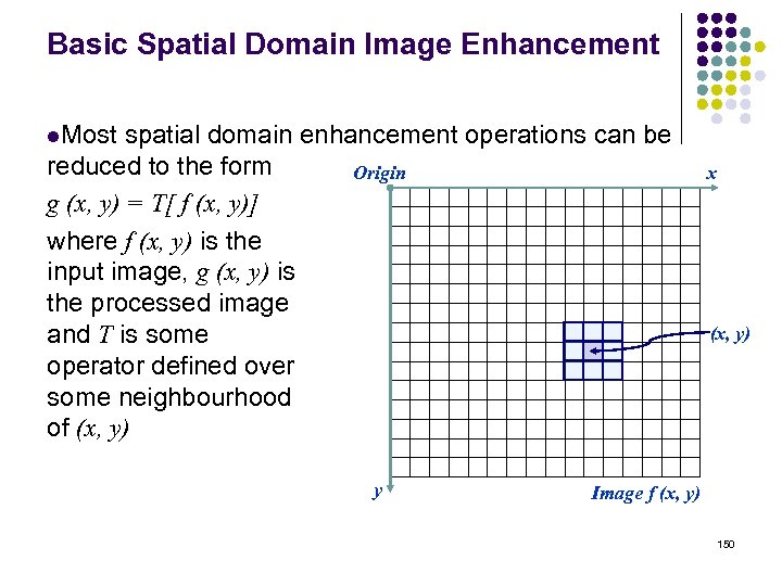 Basic Spatial Domain Image Enhancement l. Most spatial domain enhancement operations can be reduced