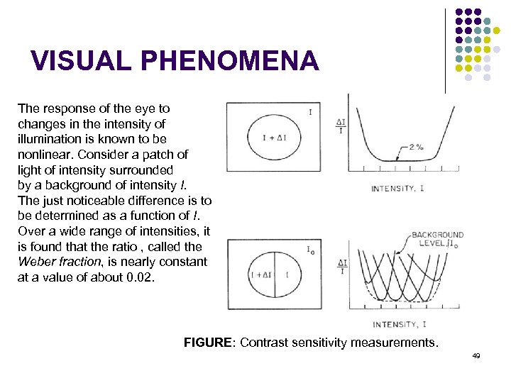 VISUAL PHENOMENA The response of the eye to changes in the intensity of illumination