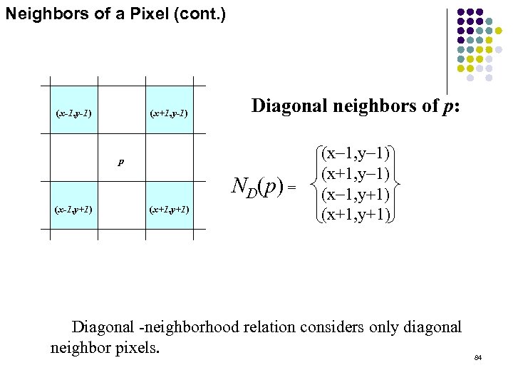 Neighbors of a Pixel (cont. ) (x-1, y-1) (x+1, y-1) Diagonal neighbors of p: