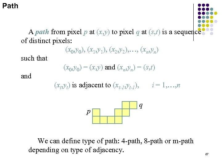 Path A path from pixel p at (x, y) to pixel q at (s,