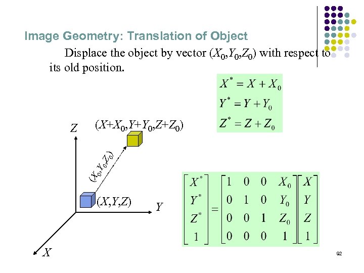 Image Geometry: Translation of Object Displace the object by vector (X 0, Y 0,