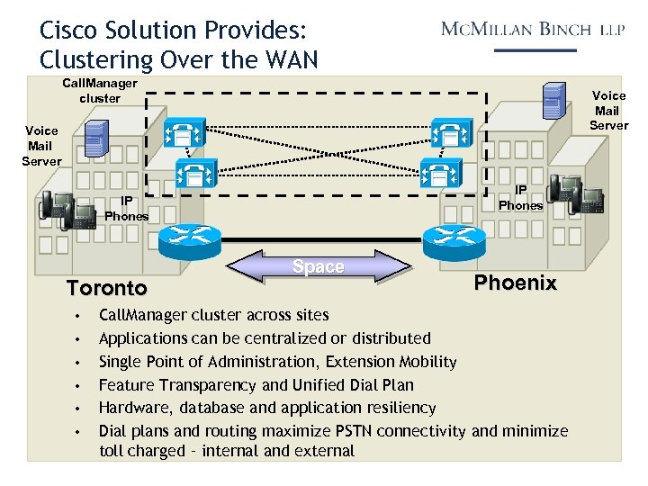 Cisco Solution Provides: Clustering Over the WAN Call. Manager cluster Voice Mail Server IP