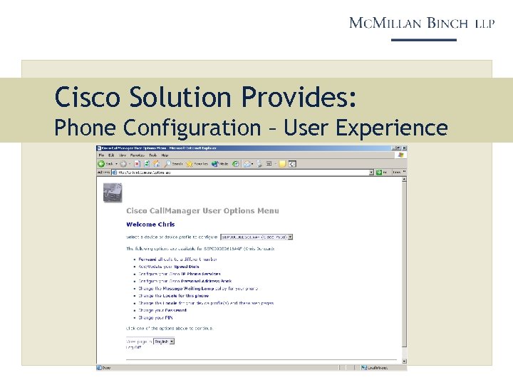 Cisco Solution Provides: Phone Configuration – User Experience 