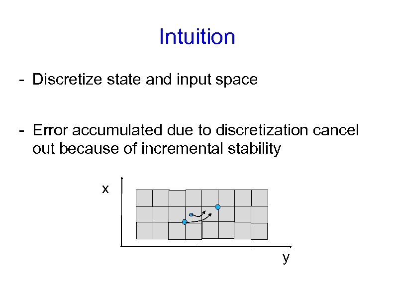 Intuition - Discretize state and input space - Error accumulated due to discretization cancel