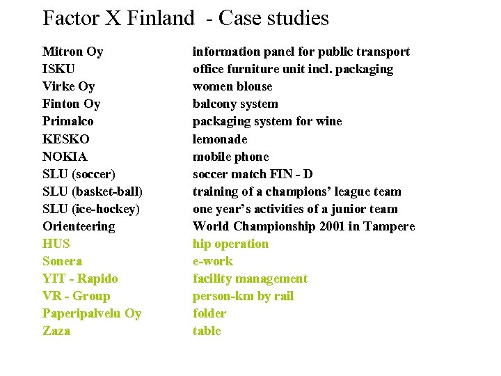 Factor X Finland - Case studies Mitron Oy ISKU Virke Oy Finton Oy Primalco