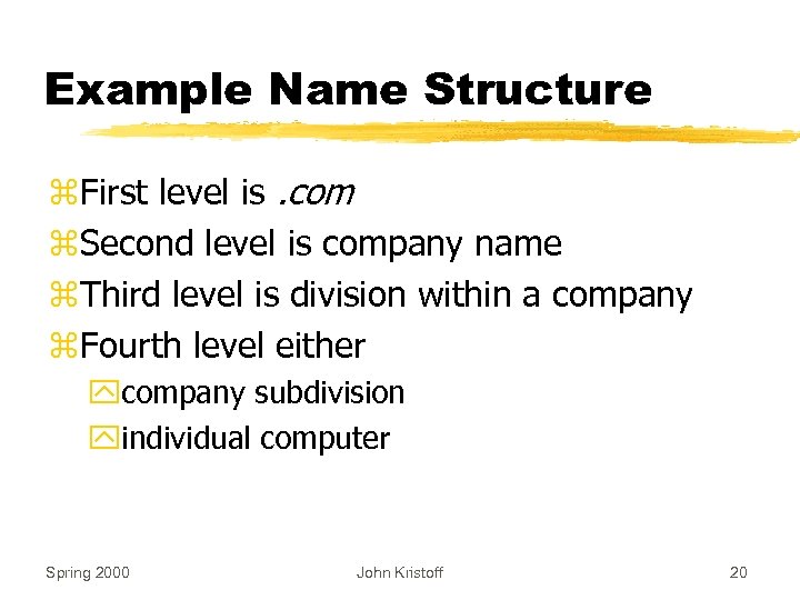 Example Name Structure z. First level is. com z. Second level is company name