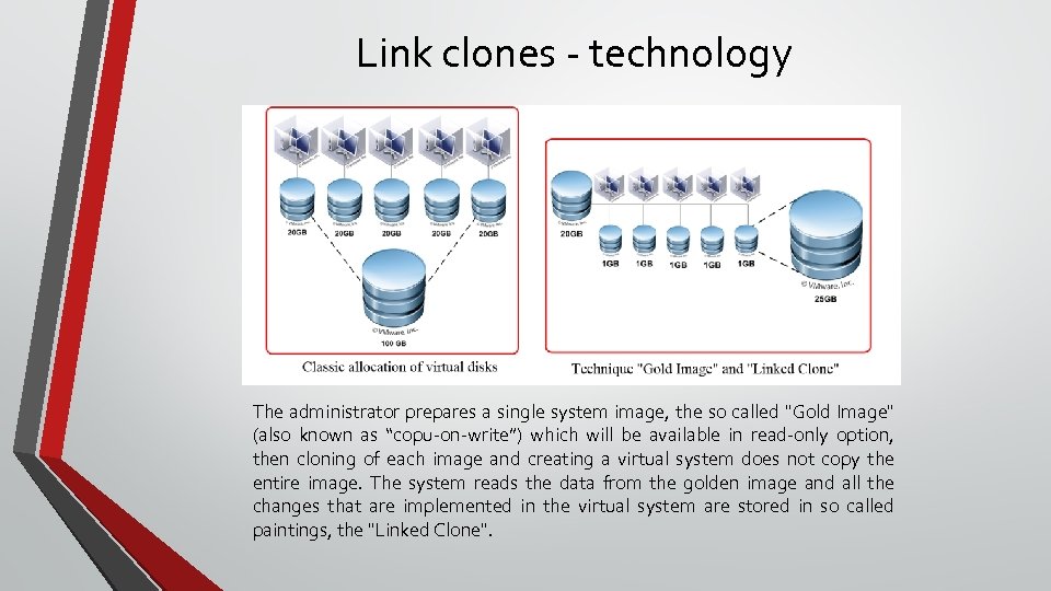 Link clones - technology The administrator prepares a single system image, the so called