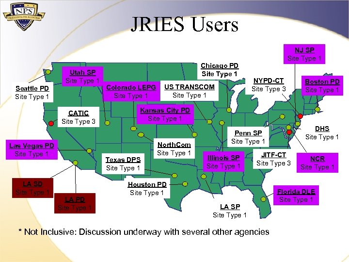 JRIES Users Utah SP Site Type 1 Seattle PD Site Type 1 CATIC Site