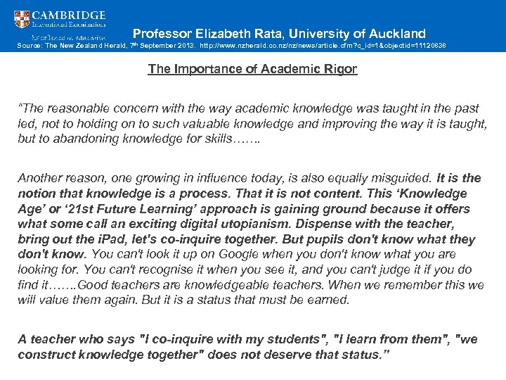 Professor Elizabeth Rata, University of Auckland Source: The New Zealand Herald, 7 th September