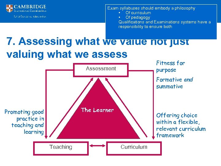 Exam syllabuses should embody a philosophy • Of curriculum • Of pedagogy Qualifications and