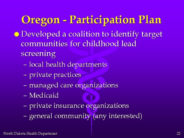 Oregon - Participation Plan l Developed a coalition to identify target communities for childhood