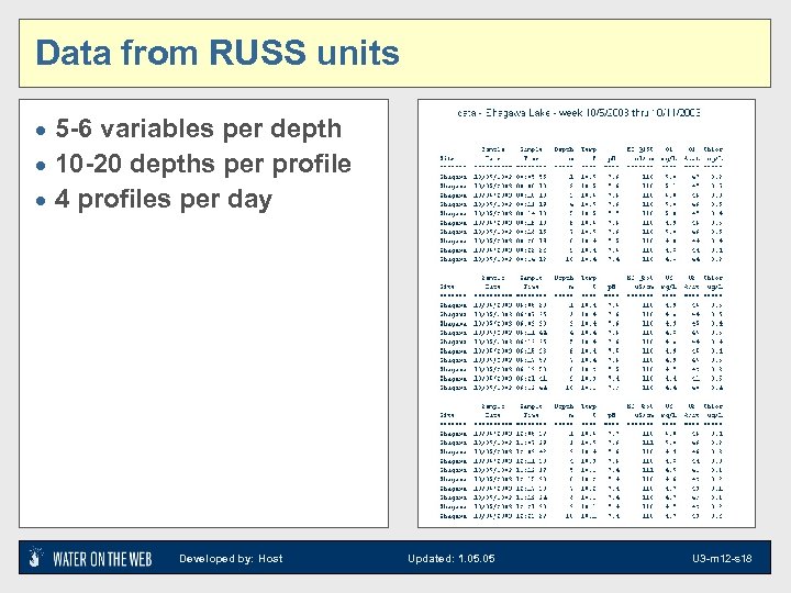 Data from RUSS units · 5 -6 variables per depth · 10 -20 depths