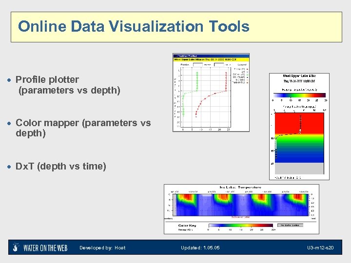 Online Data Visualization Tools · Profile plotter (parameters vs depth) · Color mapper (parameters