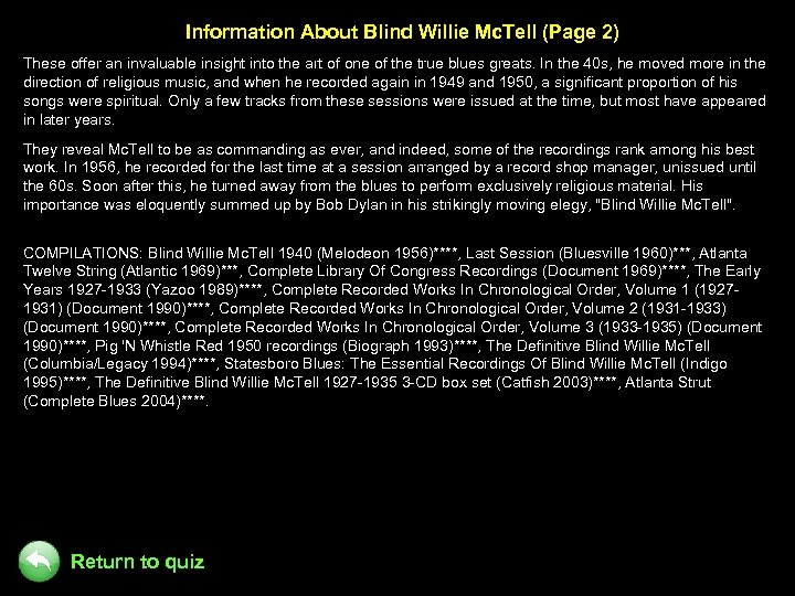 Information About Blind Willie Mc. Tell (Page 2) These offer an invaluable insight into