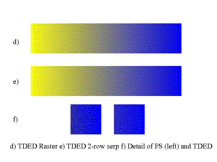 d) e) f) d) TDED Raster e) TDED 2 -row serp f) Detail of