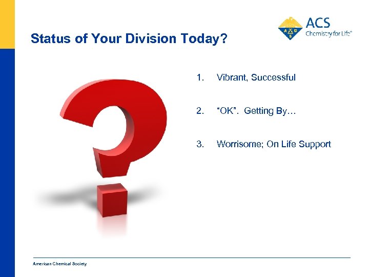 Status of Your Division Today? 1. 2. “OK”. Getting By… 3. American Chemical Society