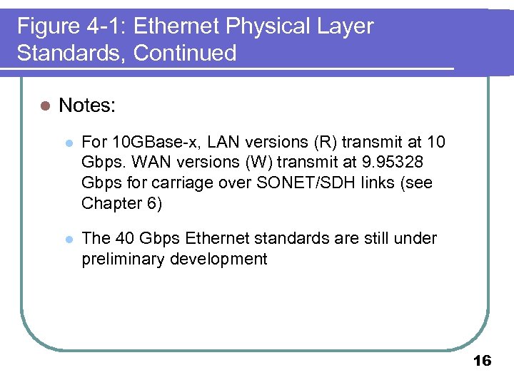 Figure 4 -1: Ethernet Physical Layer Standards, Continued l Notes: l For 10 GBase-x,
