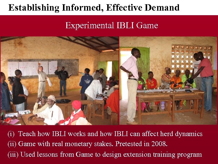 Establishing Informed, Effective Demand Experimental IBLI Game (i) Teach how IBLI works and