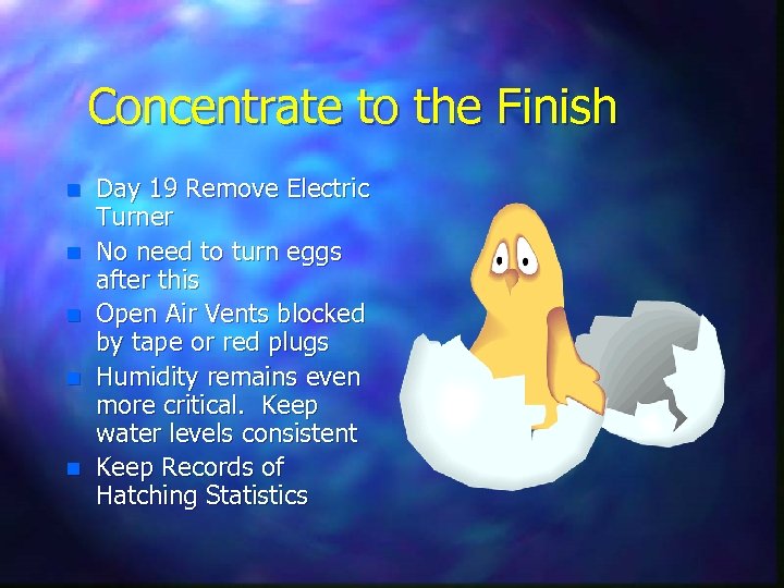 Concentrate to the Finish n n n Day 19 Remove Electric Turner No need