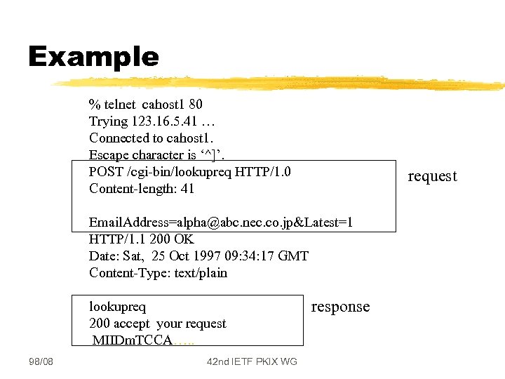 Example % telnet cahost 1 80 Trying 123. 16. 5. 41 … Connected to