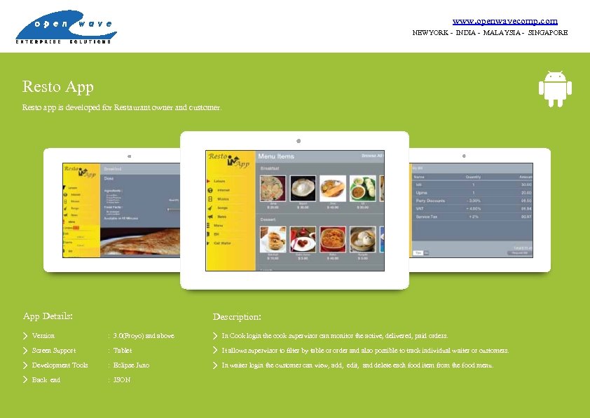 www. openwavecomp. com NEWYORK - INDIA - MALAYSIA - SINGAPORE Resto App Resto app