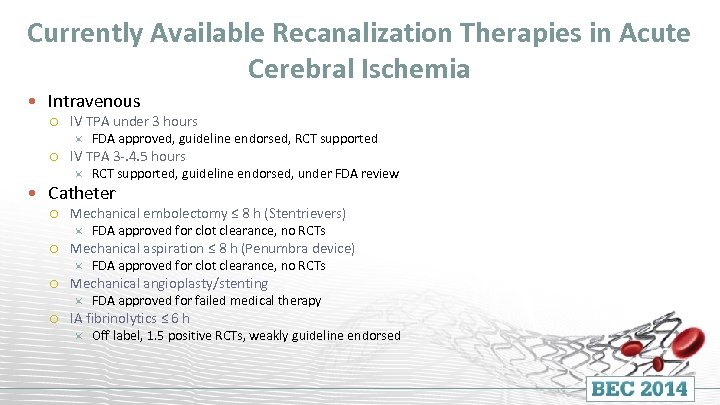 Currently Available Recanalization Therapies in Acute Cerebral Ischemia Intravenous IV TPA under 3 hours