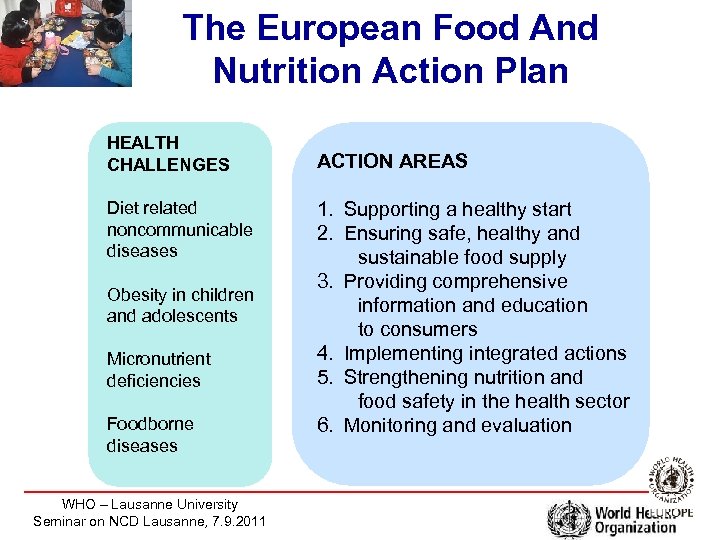 The European Food And Nutrition Action Plan HEALTH CHALLENGES Diet related noncommunicable diseases Obesity