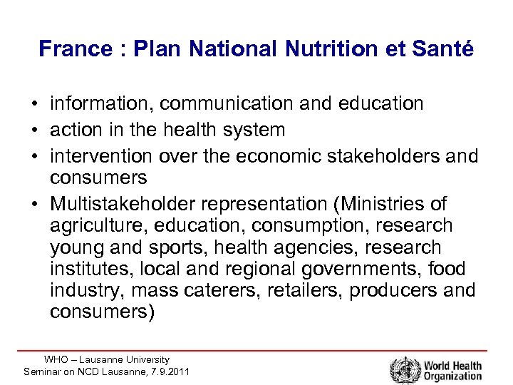 France : Plan National Nutrition et Santé • information, communication and education • action