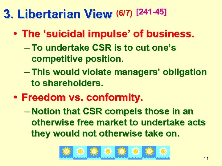3. Libertarian View (6/7) [241 -45] • The ‘suicidal impulse’ of business. – To