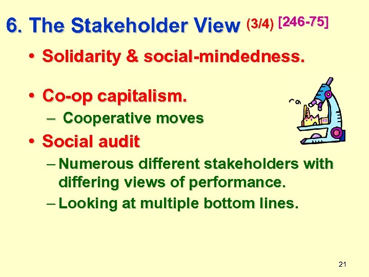 6. The Stakeholder View (3/4) [246 -75] • Solidarity & social-mindedness. • Co-op capitalism.