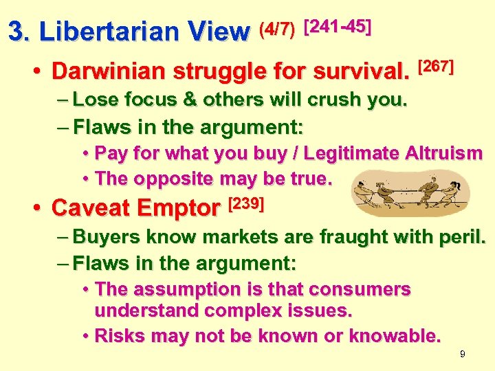 3. Libertarian View (4/7) [241 -45] • Darwinian struggle for survival. [267] – Lose