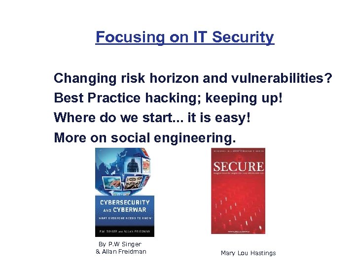 Focusing on IT Security Changing risk horizon and vulnerabilities? Best Practice hacking; keeping up!