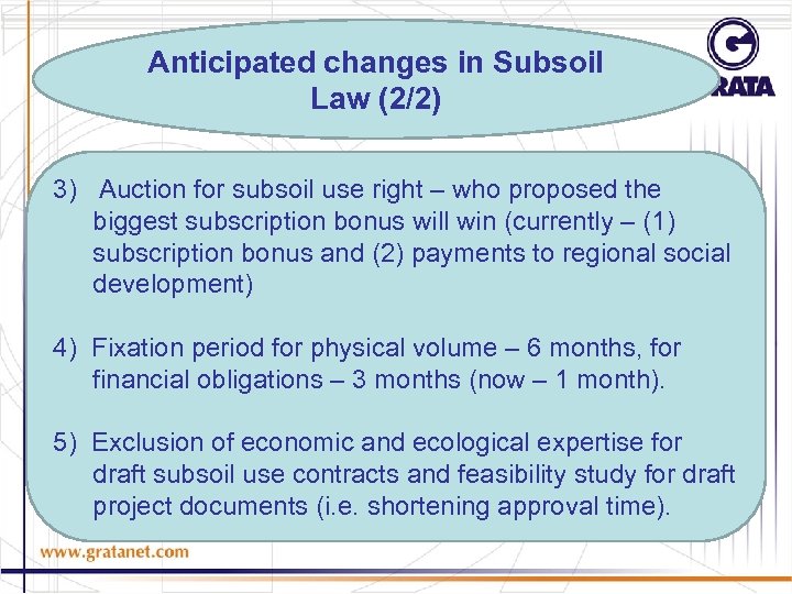 Anticipated changes in Subsoil Law (2/2) 3) Auction for subsoil use right – who