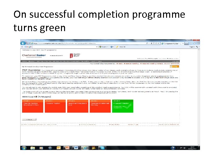 On successful completion programme turns green 