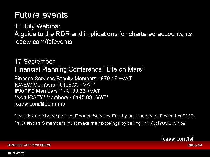 Future events 11 July Webinar A guide to the RDR and implications for chartered