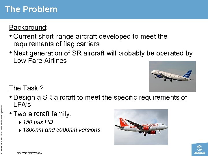 The Problem © AIRBUS S. All rights reserved. Confidential and proprietary document. Background: •