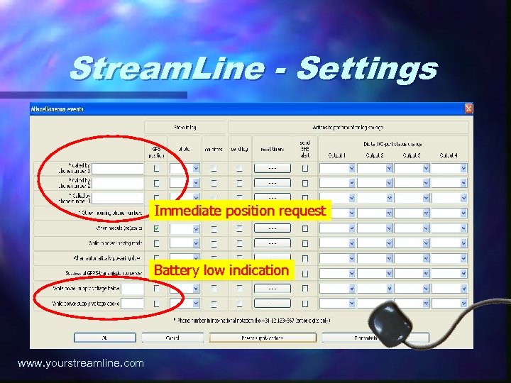 Stream. Line - Settings Immediate position request Battery low indication www. yourstreamline. com 