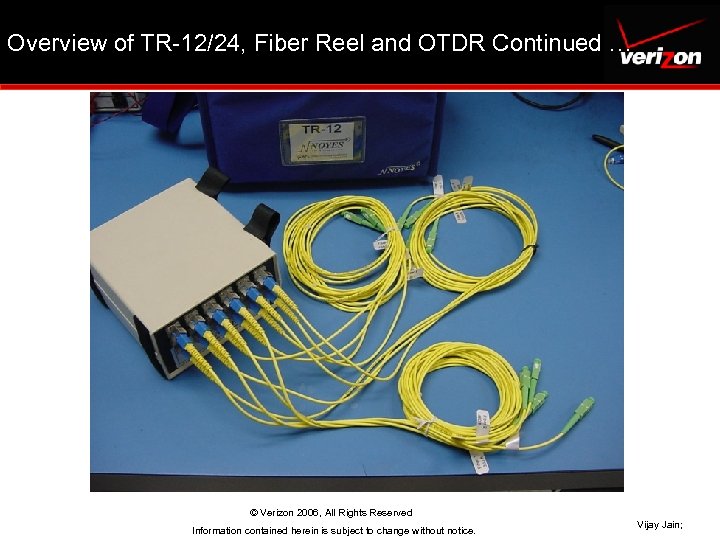 Overview of TR-12/24, Fiber Reel and OTDR Continued … © Verizon 2006, All Rights