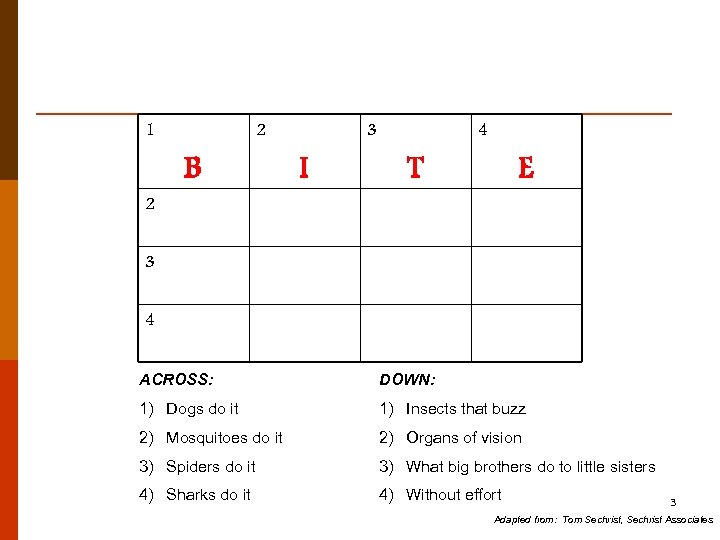 1 2 B 3 I 4 T E 2 3 4 ACROSS: DOWN: 1)