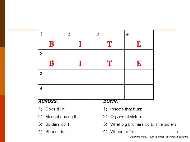 1 2 3 4 B I T E 2 3 4 ACROSS: DOWN: 1)